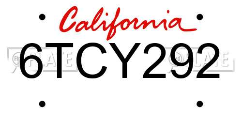 6TCY292 California License Plate