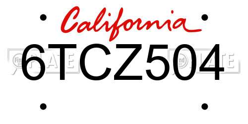 6TCZ504 California License Plate