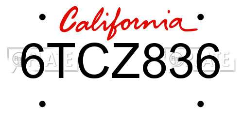 6TCZ836 California License Plate