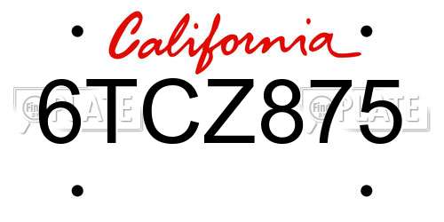 6TCZ875 California License Plate
