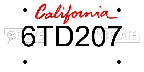 6TD207 California License Plate
