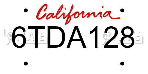 6TDA128 California License Plate