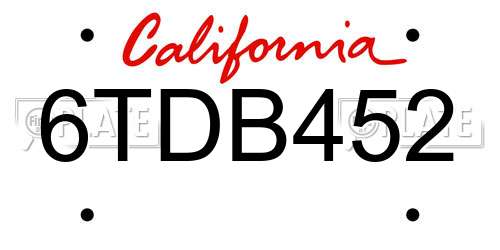 6TDB452 California License Plate