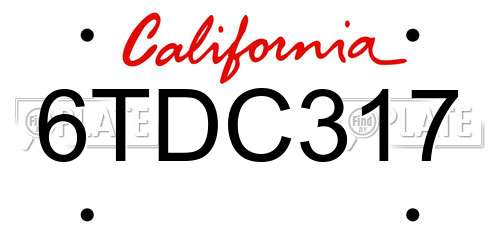 6TDC317 California License Plate