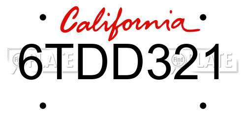 6TDD321 California License Plate