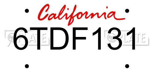 6TDF131 California License Plate