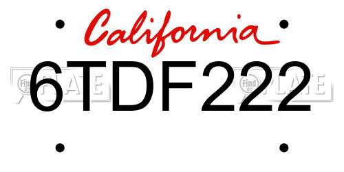 6TDF222 California License Plate