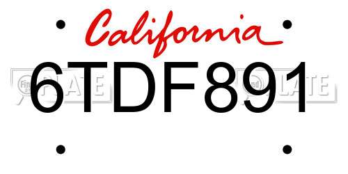 6TDF891 California License Plate