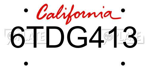 6TDG413 California License Plate