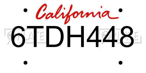 6TDH448 California License Plate