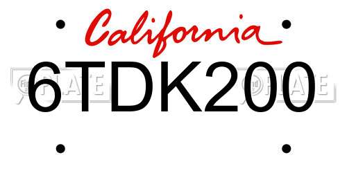 6TDK200 California License Plate