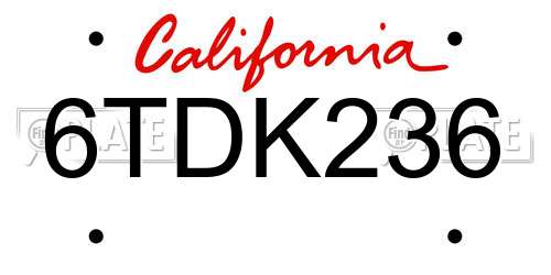 6TDK236 California License Plate