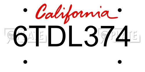 6TDL374 California License Plate