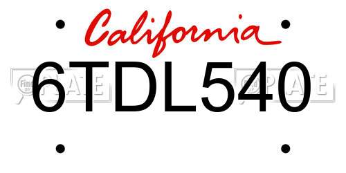 6TDL540 California License Plate