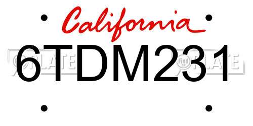 6TDM231 California License Plate