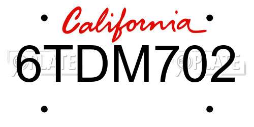 6TDM702 California License Plate