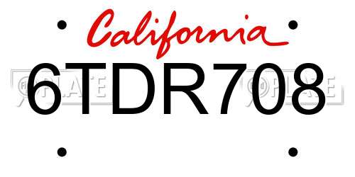 6TDR708 California License Plate