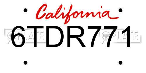 6TDR771 California License Plate