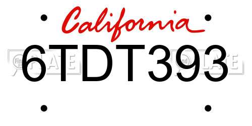 6TDT393 California License Plate