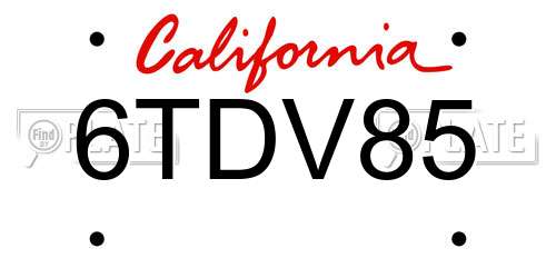 6TDV85 California License Plate