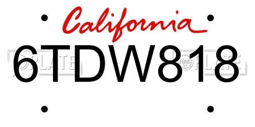 6TDW818 California License Plate