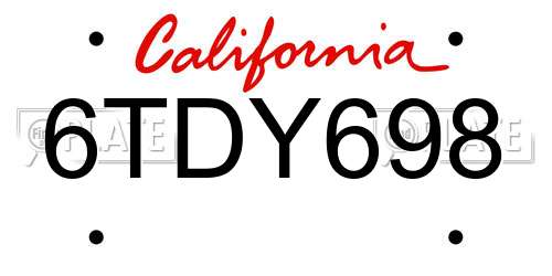 6TDY698 California License Plate
