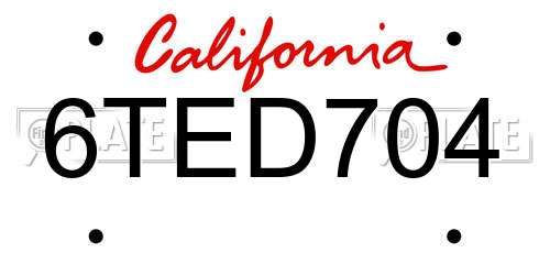 6TED704 California License Plate