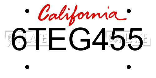 6TEG455 California License Plate