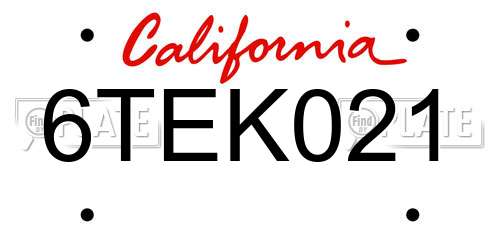 6TEK021 California License Plate