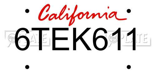 6TEK611 California License Plate