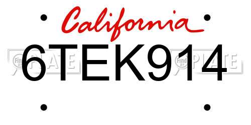 6TEK914 California License Plate