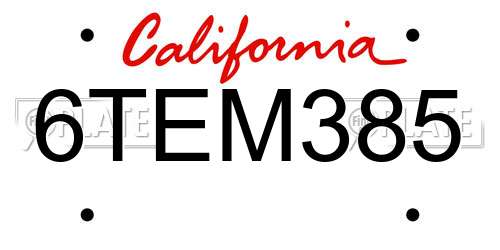 6TEM385 California License Plate