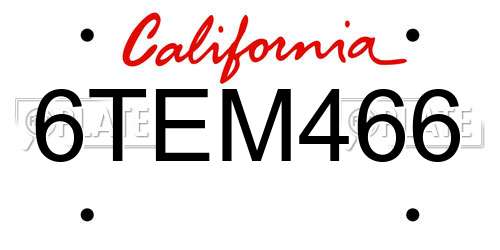 6TEM466 California License Plate