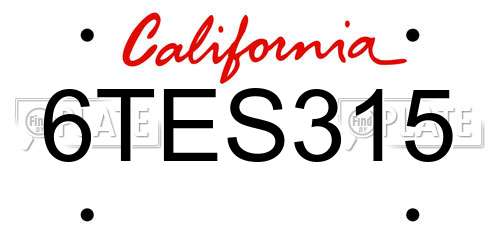 6TES315 California License Plate