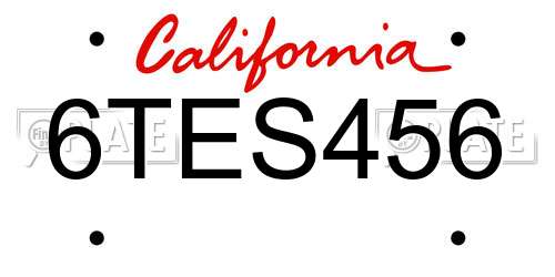 6TES456 California License Plate