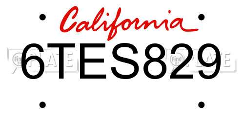 6TES829 California License Plate