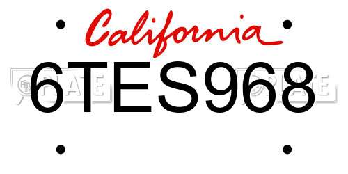 6TES968 California License Plate