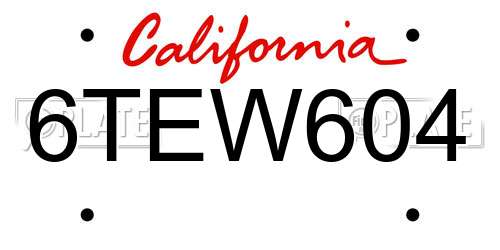 6TEW604 California License Plate