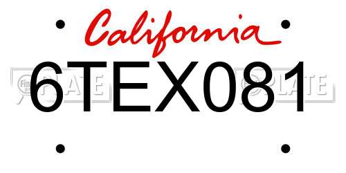 6TEX081 California License Plate