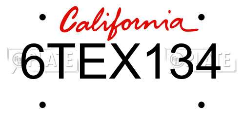 6TEX134 California License Plate