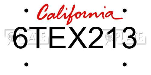 6TEX213 California License Plate