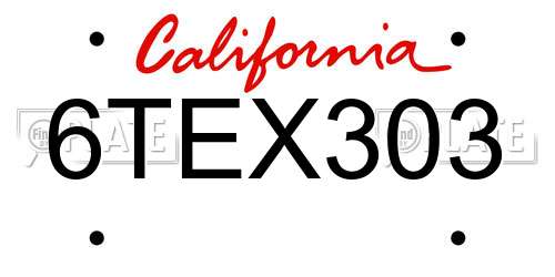 6TEX303 California License Plate