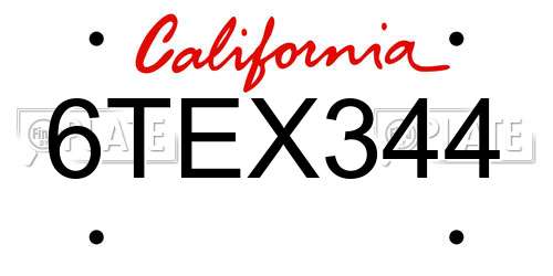 6TEX344 California License Plate