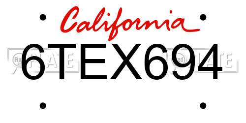 6TEX694 California License Plate