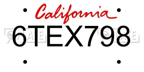 6TEX798 California License Plate