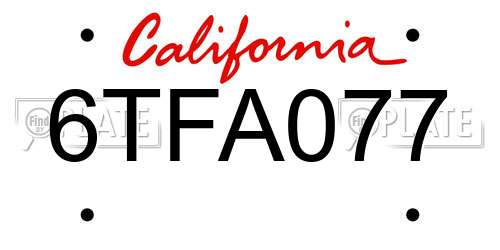 6TFA077 California License Plate