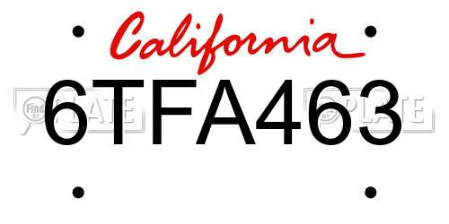 6TFA463 California License Plate