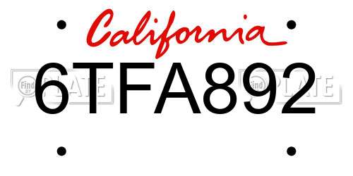 6TFA892 California License Plate