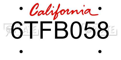 6TFB058 California License Plate