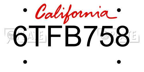 6TFB758 California License Plate